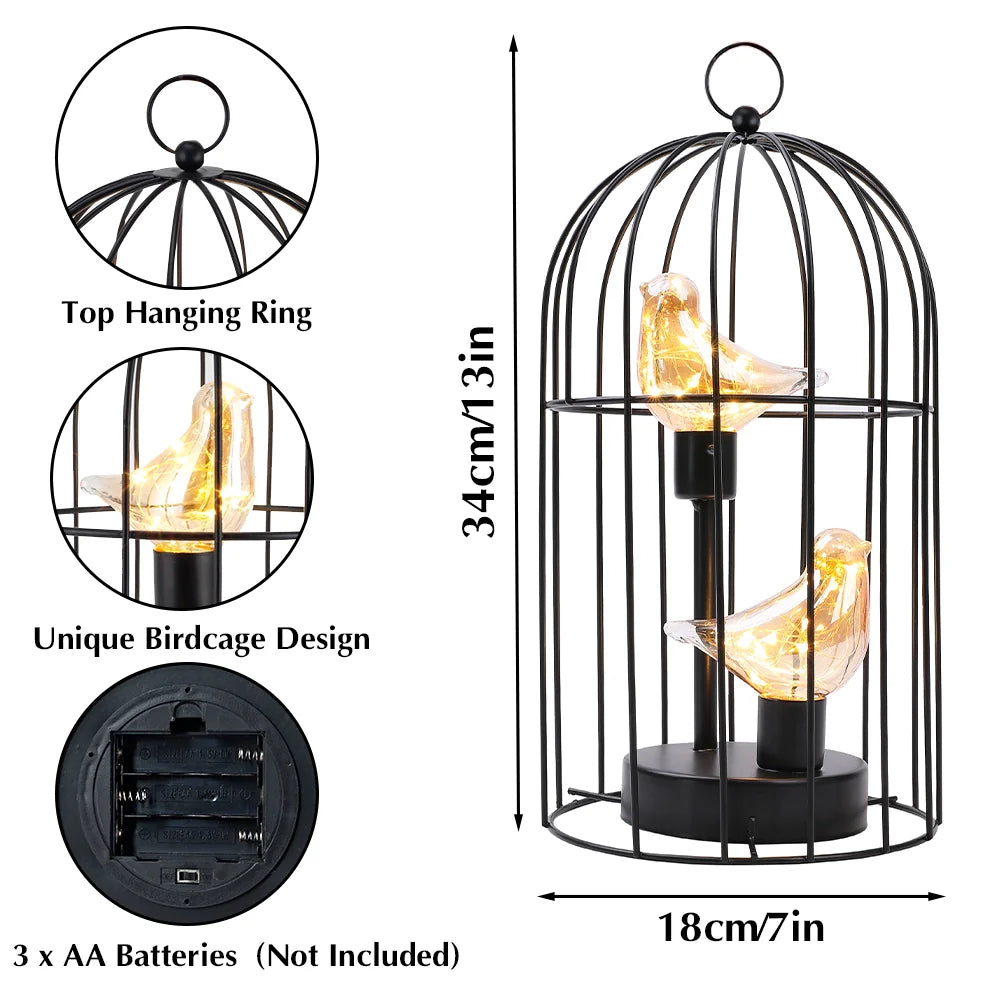 12"tall Battery Operated Birdcage Decorative Lamp battery operated lamps with nature-inspired artwork - product view 6